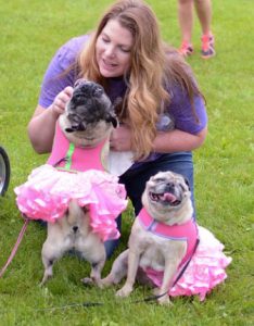 HSHV staff member Cathryn O'Connell with two dogs at Walk & Wag