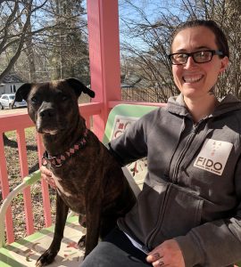 Jane Wolff, dog trainer with her dog