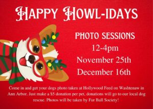 Nov. 25 and Dec. 16 get your pet's photo with Santa at Hollywood Feed