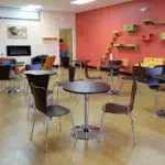 Cafe tables and chairs at Tiny Lions cat cafe